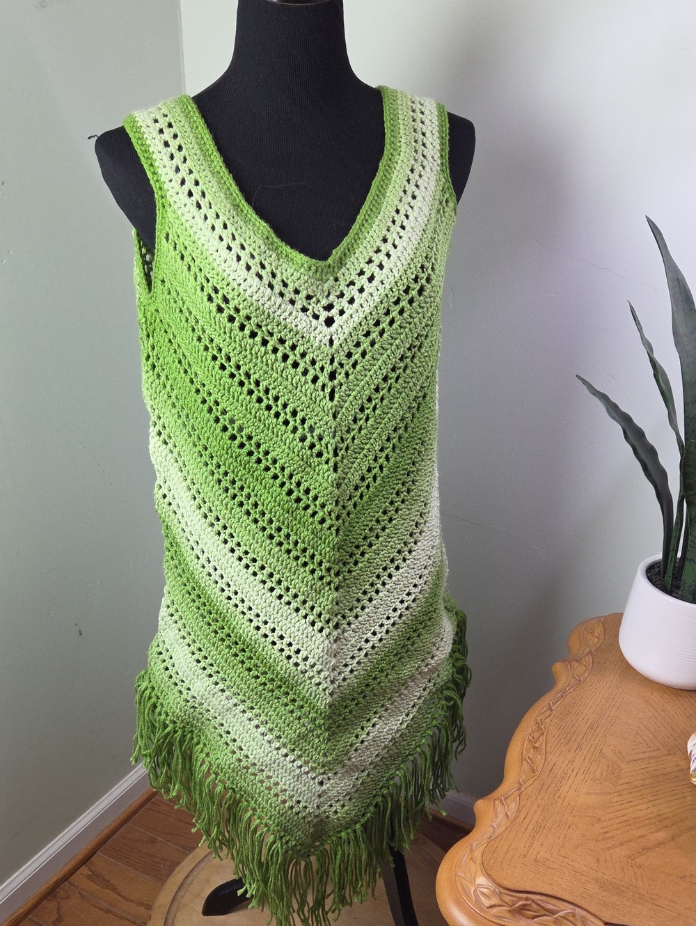 Handmade Green Ombre Croche Fringe Dress